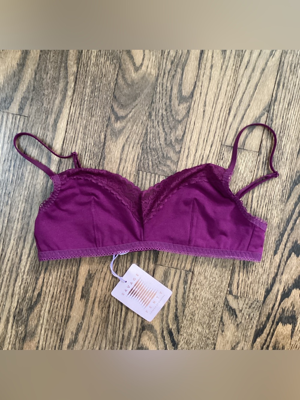 Savage X Fenty Deep Plum Lace-Trim Bralette Size M 8/10